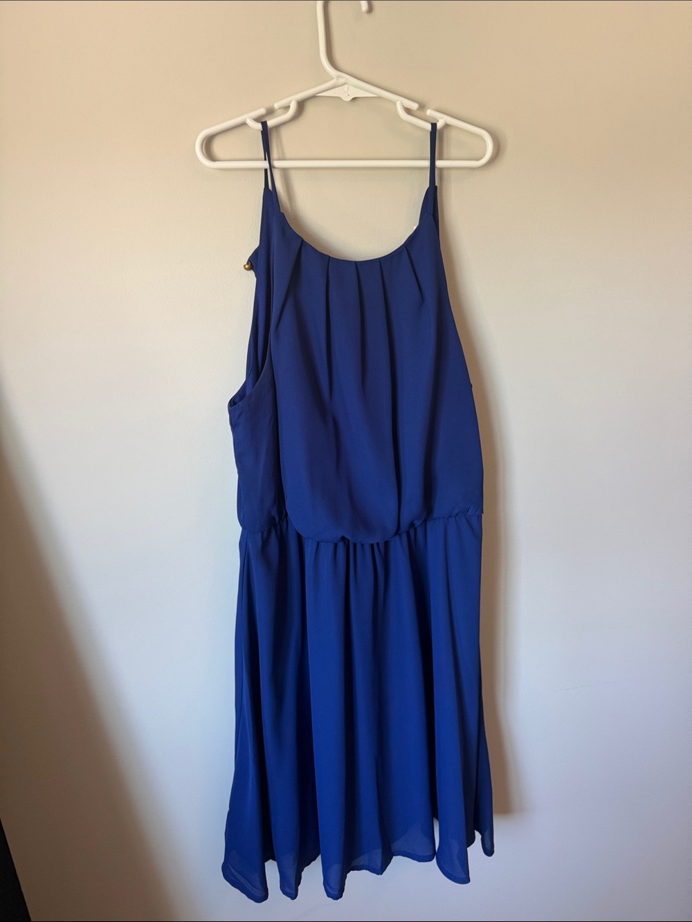 Flowy Cobalt Blue Spaghetti-Strap Midi Dress